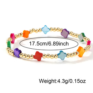 Pulsera Elástica de Cuentas de Concha Natural con Cruz Bohemia Colorida, Trébol de Cuatro Hojas y Cuentas Doradas, Joyería Cristiana - Product Image 4