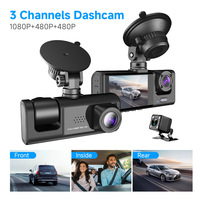 Cámara para Auto, Caja Negra, Grabación en 1080p, 3 Canales (Frontal, Trasera e Interior), WiFi, Sensor G, Grabación en Bucle, Visión Nocturna, DVR Full HD