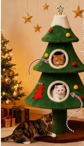 Arbre à chat de Noël avec lit, grande tour pour chat, meuble à gratter en peluche, jouet d'escalade pour animaux de compagnie d'intérieur - Product Image 4