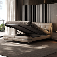 Lit de Luxe en Cuir Véritable Style Italien, Moderne, Carré, Capitonnage, Meuble de Chambre Parentale, Lit King Size Designer Rembourré