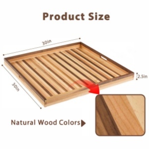 Bandeja otomana extra grande Bandejas de madera con asas Bandeja de servicio sólida de madera cuadrada <span class=keywords><strong>para</strong></span> sala de estar otomana - Product Image 6
