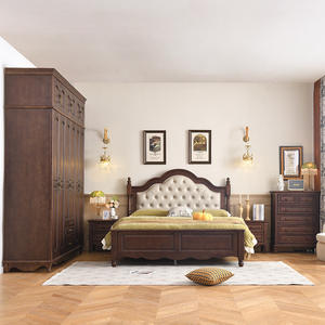 Modern Minimalist Princess Bed Light Luxury All-Solid Wood Bedroom Storage American-Style Vintage Double Bed Soft Bed - Product Image 1