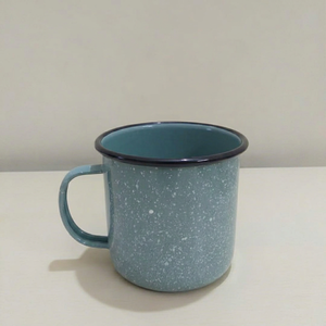 Taza de camping esmaltada vintage con diseño de manchas, estilo esmaltado, taza de café de gres, regalo personalizado con logotipo. - Product Image 1