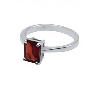 Garnet <b>Emerald</b> Cut 925 Sterling <b>Silver</b> Christian <b>Ring</b> Bezel Setting Minimalist Geometric Style Unisex Wedding Fine Jewelry - Product Image 1