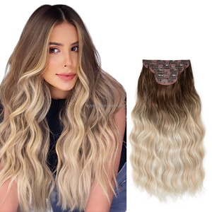 Extension a Clip Lunghe 22 Pollici Pezzo Unico Capelli Mossi Water Wave Parrucca Sintetica Set da Quattro Pezzi 11 Clip Body Wave Marrone Cioccolato per Capelli da Donna - Product Image 2