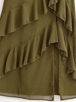 Robe midi chic et décontractée pour femme, nouvelle collection 2026, avec col en V, volants et manches volantées, style rétro.
