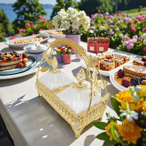 Bol à <span class=keywords><strong>Sucre</strong></span> en Céramique à 2 Chargeurs, Plateau Métallique, Présentoir à Cupcakes, Assiettes à Thé, Décorations du Ramadan, Art Déco - Product Image 3