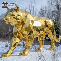 Statue de tigre en acier inoxydable TREVI |   Sculpture de tigre géométrique polie miroir pour la décoration de jardins et de parcs extérieurs