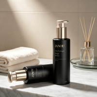 Flacon pompe cosmétique de luxe 150 ml en PET/PC noir, couleur or champagne, avec logo personnalisé, vide, pour sérum de soin, emballage OEM/ODM