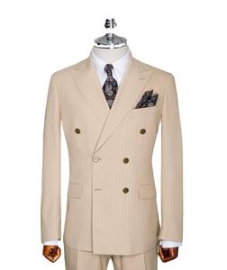 Traje Beige de doble botonadura para hombre Traje elegante ajustado moderno para bodas Negocios y ocasiones formales - Product Image 1