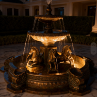 Fontaine en bronze personnalisée, thème ange et cheval, décoration d'intérieur, fontaine d'eau sculptée