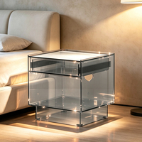 Table de chevet moderne en acrylique transparent avec tiroir de rangement pour chambre à coucher