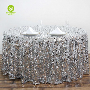Bán buôn đám cưới sequin vòng khăn trải bàn bạc polyester tùy chỉnh kích thước bảng bìa cho nhà và nhà hàng khách sạn Bìa - Product Image 4