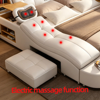 Lit de massage intelligent en cuir de luxe moderne avec rangement, hauteur réglable et éclairage LED - Ensemble de chambre à coucher King Size pour villa