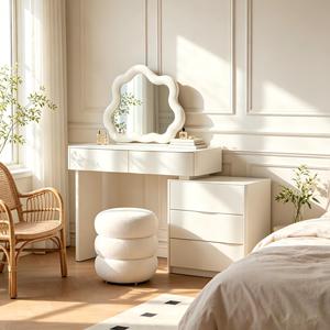 Italian-Style Modern Solid Wood Eco-Friendly Lighted Bedroom Bedside/Dressing Table Luxury Organizer Storage Small Wave Design - Product Image 3