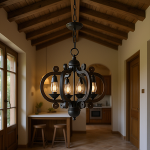 Lámpara colgante estilo rústico francés de 6 luces, 28 pulgadas, ajustable, negra, para cocina, vestíbulo, pasillo - Product Image 2