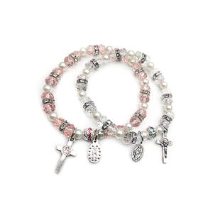KDC1313 Vente en gros de perles de cristal <span class=keywords><strong>Crochet</strong></span> Rosaires élastiques extensibles <span class=keywords><strong>Bracelet</strong></span> religieux avec croix - Product Image 4