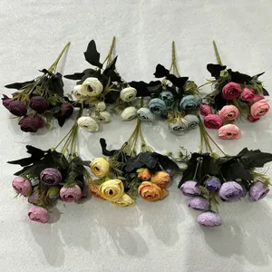 Décoration d'intérieur, bouquet de petites roses en soie <span class=keywords><strong>pas</strong></span> <span class=keywords><strong>cher</strong></span>, arrangements floraux, vente flash, 8 têtes de roses - Product Image 1