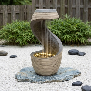 Fontaine cascade moderne autoportante en résine avec <span class=keywords><strong>rideau</strong></span> d'eau et éclairage LED, résistante aux intempéries pour usage intérieur/extérieur (vente en gros) - Product Image 2