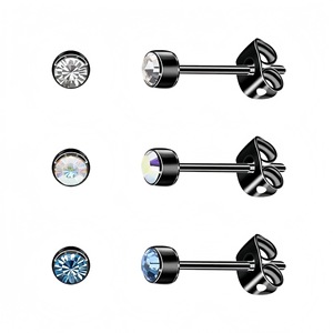 Boucles d'oreilles clous en acier inoxydable avec zircon cristal serti clos, pour usage quotidien - Product Image 2