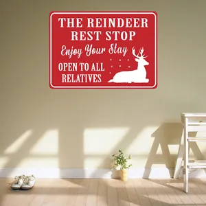 Family Welcome Sign Reindeer Rest Stop Funny Christmas Decor Gift Christmas Reindeer - Metal Sign 8x12icn