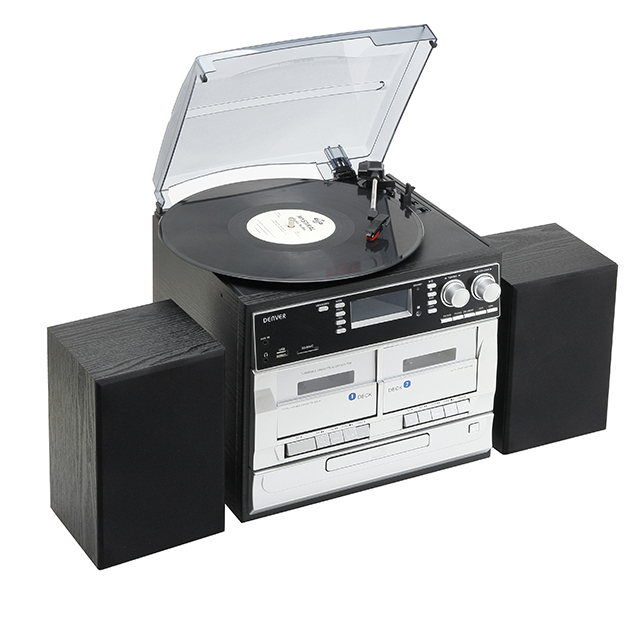 Factory Direct Classic Stereo Turntable with External Speakers, CD Player, Cassette Deck, AM FM Radio, AUX/RCA Output