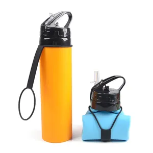आउटडोर स्पोर्ट 600ML BPA मुक्त पुन: प्रयोज्य फोल्डेबल पानी की बोतल, जगह बचाने वाली सिलिकॉन बंधने योग्य पानी की बोतल