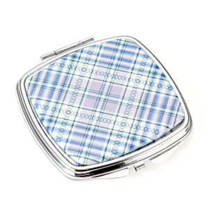 Plaid PU Leather <b>Square</b> Compact <b>Mirror</b> Rounded Edge Silver Electroplated Metal Frame Folding Dual Sided Pocket Makeup <b>Mirror</b> - Product Image 6