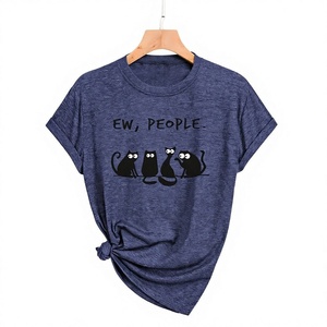 T-shirt décontracté à manches courtes pour homme avec imprimé chats de dessin animé et « Ew' People », col rond, coupe classique, 100 % coton, tissu jersey respirant - Product Image 1