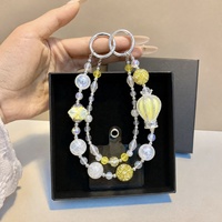 Lujoso Colgante para Teléfono con Corona Amarilla y Cuentas, Llavero de Plata con Cristales de Imitación, Colgante para Bolso, Joyería Hecha a Mano al por Mayor