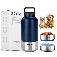 WEVI 3-en-1 : Contenant Portable de Voyage pour Eau et Nourriture pour Animaux, 32oz, Acier Inoxydable 18/8, Isolation Sous Vide Double Paroi, Écologique, avec Cordelette