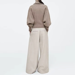 <span class=keywords><strong>Cardigan</strong></span> Bomber da Donna ODM in <span class=keywords><strong>Lana</strong></span> a Tinta Unita con Collo Alto Reversibile, Vita Corta, Zip Frontale e Lavorazione a Maglia Primaverile - Product Image 6
