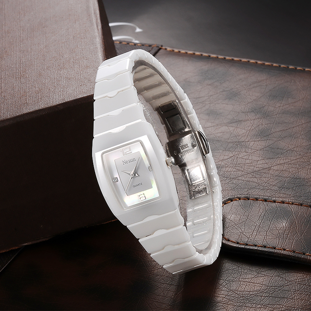 NESUN New Quartz Women's Watch, Ceramic Watch for Women with Mother-of-Pearl Small Dial, Minimalist & Waterproof