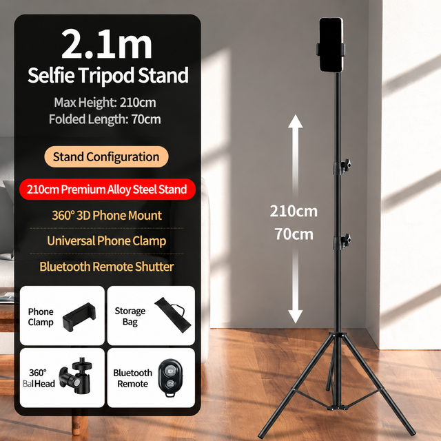 UBeesize 88'' Flexible Aluminum Phone Tripod Gooseneck Selfie Stick 2kg Black-Remote Holder IPhone/Android Video Recording
