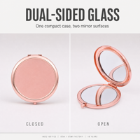 Miroir de maquillage de voyage personnalisé avec logo, miroir de poche rond, plaqué or, double face, pliable, compact, en métal, vente en gros