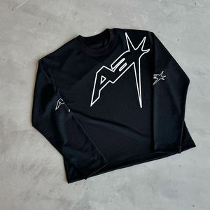 Custom Logo Heavyweight 100% Cotton Streetwear Y2K <b>Flame</b> Print Sleeve Chest Pocket Mens Long Sleeve T <b>Shirt</b> - Product Image 2