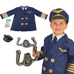 Children's Career Day Costume Professional Performance Cosplay Costume With Toy Accessories Kids Dark Blue Pilot Costume