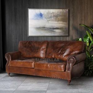 अमेरिकी लक्जरी विंटेज चमड़ा सोफा सेट पूर्ण शीर्ष अनाज चमड़े प्राचीन क्लासिक तन चमड़े के सोफे कमरे में रहने वाले सोफे settee - Product Image 1