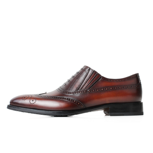 Chaussures de bureau et de mariage pour hommes en cuir pleine fleur de qualité supérieure, patinées à la main, style brogue, élastiques et à enfiler - Product Image 2