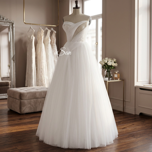 Robe de mariée moderne faite à la main OEM, design personnalisé, haute qualité, coupe A, longueur au sol, perles de luxe, dentelle élégante, jupe longue, taille plus - Product Image 2