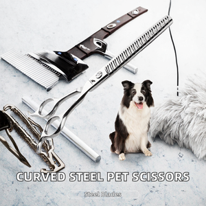 Ciseaux de toilettage pour animaux de compagnie Maclura Wholesale, écologiques, de 8 pouces, style queue de poisson, à dents serrées, à lame incurvée, en acier inoxydable - Product Image 2