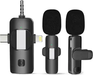 KFUN CARE 2 pack K15 mini wireless lavalier microphones 3 in 1 Mini Noise Cancelling Lapel Mic Wireless Lavalier Microphone