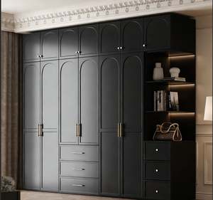 Armoire coulissante sur mesure pour villa de luxe, meubles de chambre à coucher, armoire ouverte noire sur mesure avec porte en verre - Product Image 4