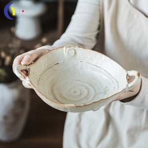 Creative Double Ear Ceramic Deep Dessert Plates Irregular Restaurant Club Salad <b>Soup</b> Plate Hotel Tableware - Product Image 4