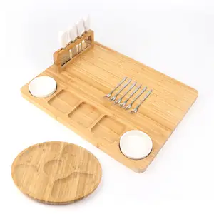 Ensemble d'assiettes et de plateaux de charcuterie en bois de bambou naturel avec bol en céramique et couteau à éplucher