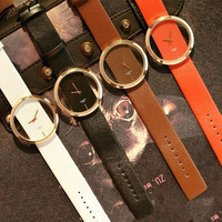 Reloj de cuarzo de moda para mujer, banda de cuero, esfera transparente, conjunto de pulsera de 40mm, regalo para novia