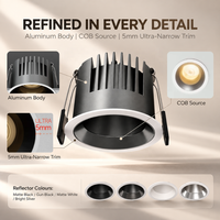 Spot encastré COB dimmable TRIAC avec CRI95, design anti-éblouissement, en aluminium, pour éclairage d'hôtel et de boutique