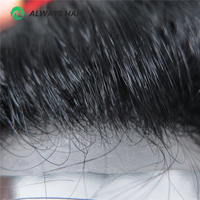 Toupet pour homme en cheveux humains, style libre, peau fine de 0,08 à 0,10 mm, boucle en V de 1/8 pouce, indétectable