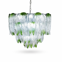 Lustre LED de luxe en fer forgé et verre, design feuille à niveaux, hauteur réglable, taille moyenne, pour salons et salles à manger