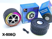 Haut-parleurs sans fil portables Bluetooth en forme de pneu X-508 avec lumière RGB, lecture de carte TF, lecture USB, son stéréo, basses puissantes et radio FM